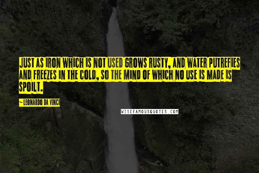 Leonardo Da Vinci Quotes: Just as iron which is not used grows rusty, and water putrefies and freezes in the cold, so the mind of which no use is made is spoilt.