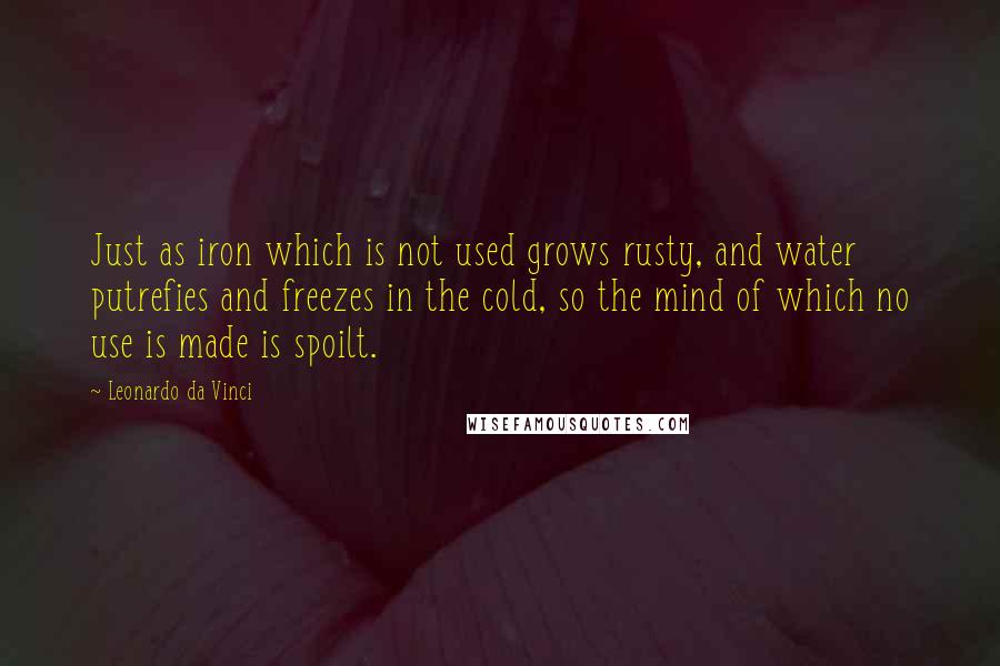 Leonardo Da Vinci Quotes: Just as iron which is not used grows rusty, and water putrefies and freezes in the cold, so the mind of which no use is made is spoilt.