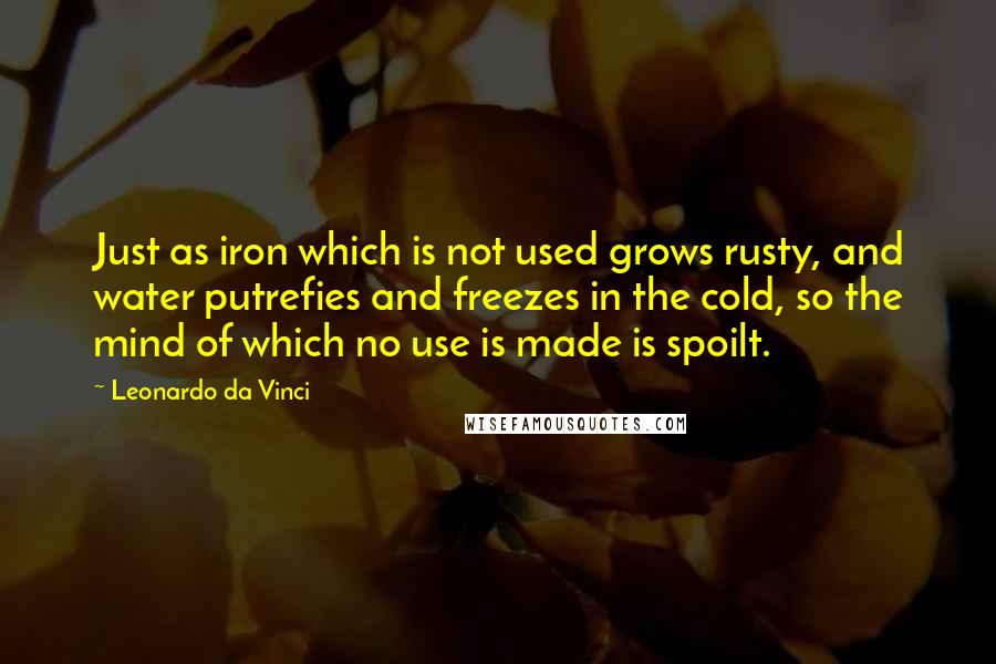 Leonardo Da Vinci Quotes: Just as iron which is not used grows rusty, and water putrefies and freezes in the cold, so the mind of which no use is made is spoilt.