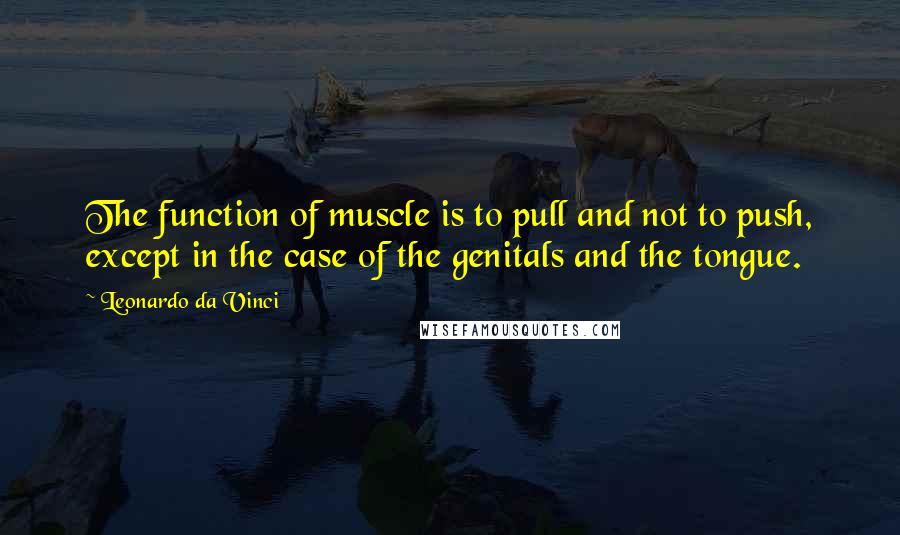 Leonardo Da Vinci Quotes: The function of muscle is to pull and not to push, except in the case of the genitals and the tongue.