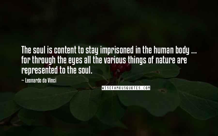 Leonardo Da Vinci Quotes: The soul is content to stay imprisoned in the human body ... for through the eyes all the various things of nature are represented to the soul.