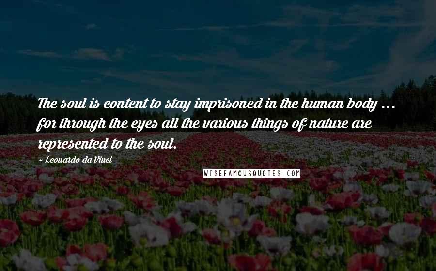 Leonardo Da Vinci Quotes: The soul is content to stay imprisoned in the human body ... for through the eyes all the various things of nature are represented to the soul.