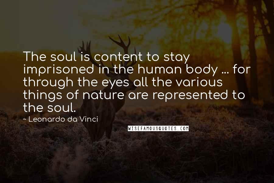 Leonardo Da Vinci Quotes: The soul is content to stay imprisoned in the human body ... for through the eyes all the various things of nature are represented to the soul.