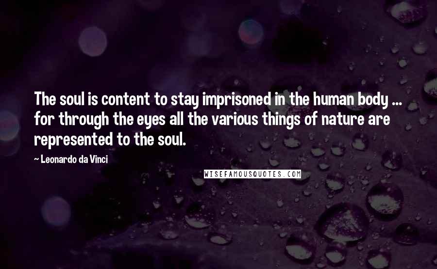 Leonardo Da Vinci Quotes: The soul is content to stay imprisoned in the human body ... for through the eyes all the various things of nature are represented to the soul.