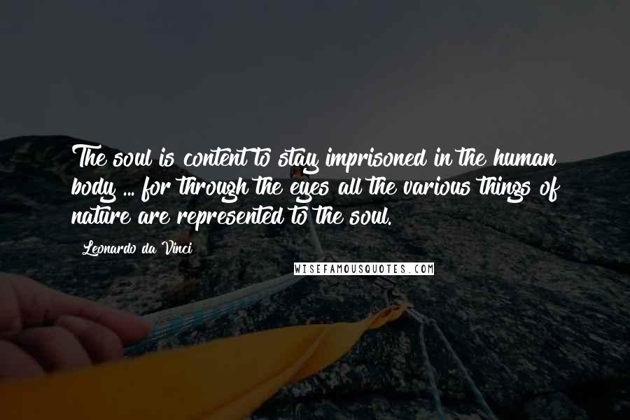 Leonardo Da Vinci Quotes: The soul is content to stay imprisoned in the human body ... for through the eyes all the various things of nature are represented to the soul.