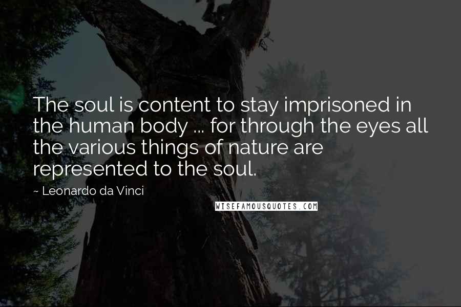 Leonardo Da Vinci Quotes: The soul is content to stay imprisoned in the human body ... for through the eyes all the various things of nature are represented to the soul.