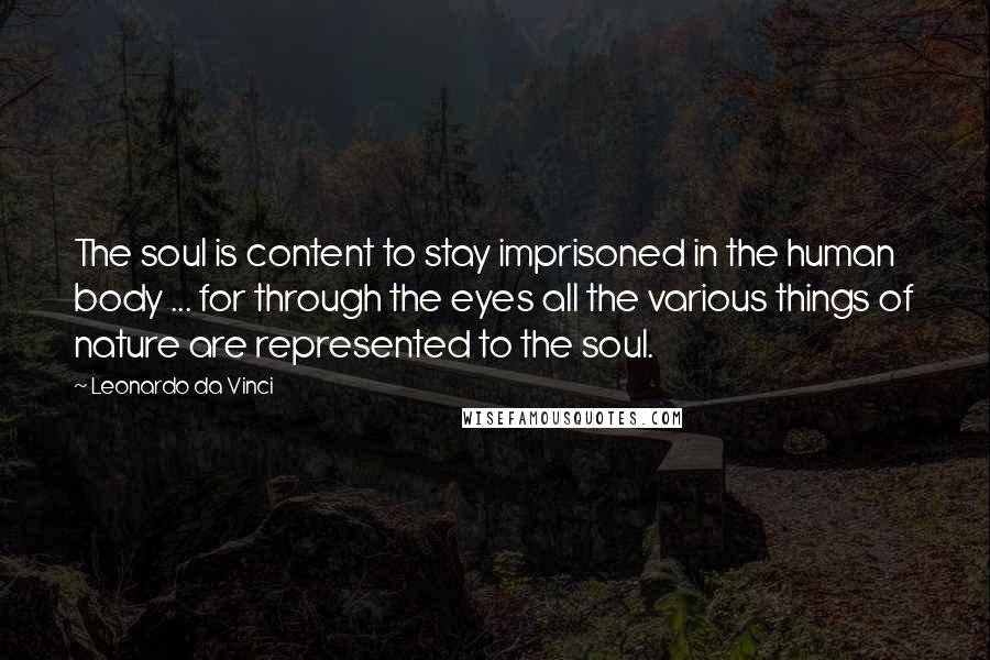 Leonardo Da Vinci Quotes: The soul is content to stay imprisoned in the human body ... for through the eyes all the various things of nature are represented to the soul.