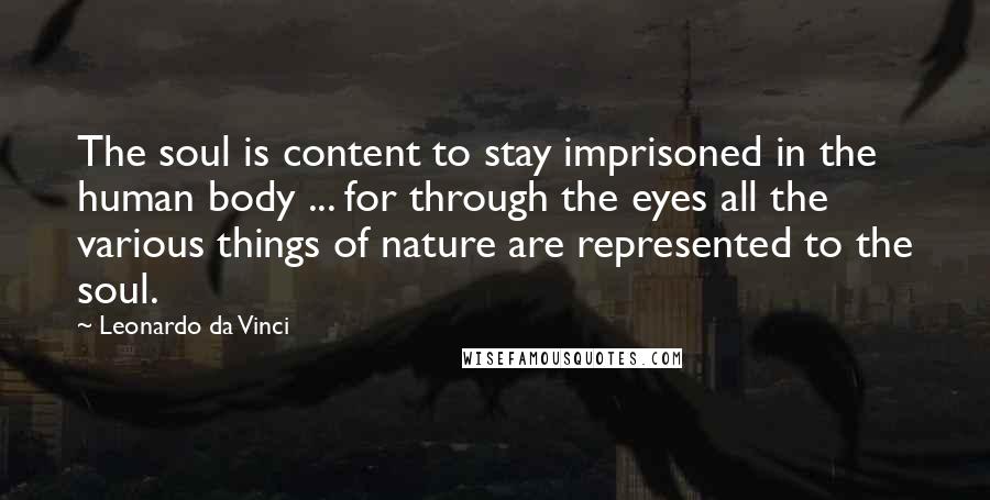 Leonardo Da Vinci Quotes: The soul is content to stay imprisoned in the human body ... for through the eyes all the various things of nature are represented to the soul.