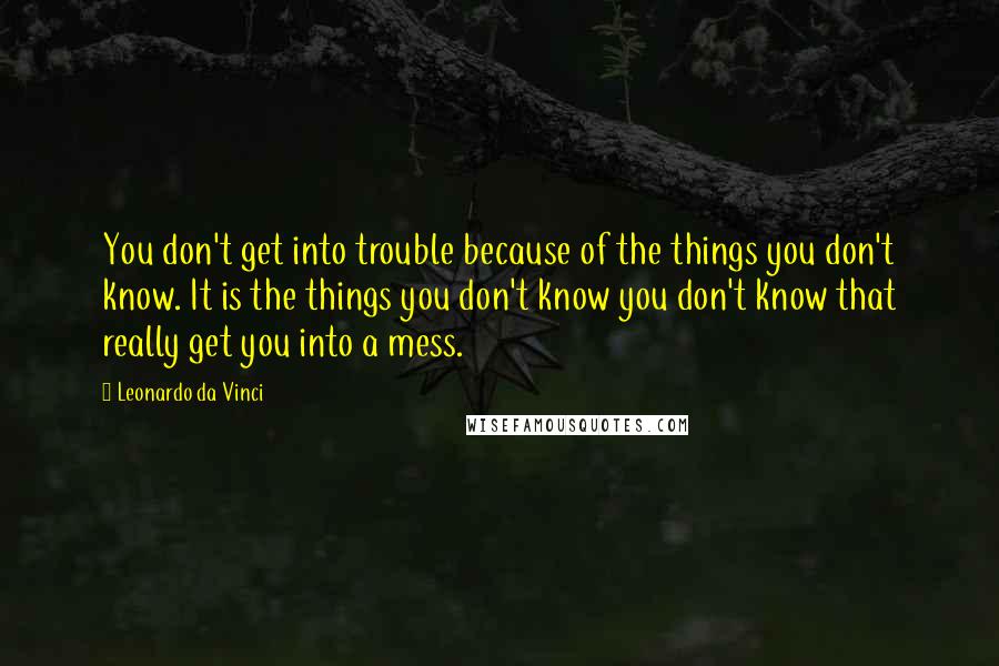 Leonardo Da Vinci Quotes: You don't get into trouble because of the things you don't know. It is the things you don't know you don't know that really get you into a mess.