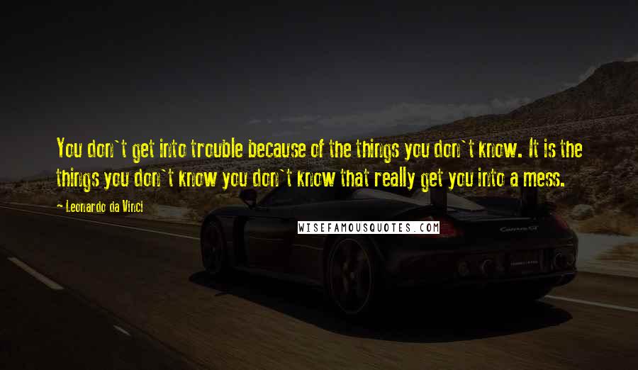 Leonardo Da Vinci Quotes: You don't get into trouble because of the things you don't know. It is the things you don't know you don't know that really get you into a mess.