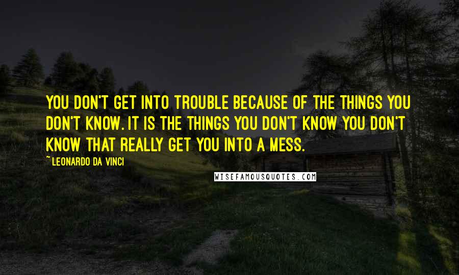 Leonardo Da Vinci Quotes: You don't get into trouble because of the things you don't know. It is the things you don't know you don't know that really get you into a mess.