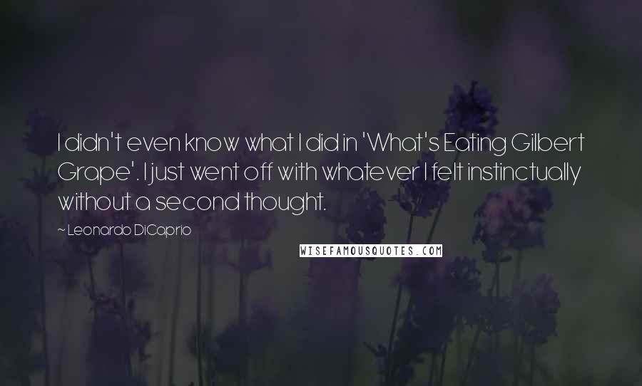 Leonardo DiCaprio Quotes: I didn't even know what I did in 'What's Eating Gilbert Grape'. I just went off with whatever I felt instinctually without a second thought.