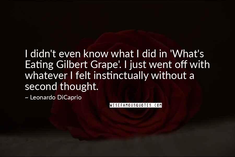 Leonardo DiCaprio Quotes: I didn't even know what I did in 'What's Eating Gilbert Grape'. I just went off with whatever I felt instinctually without a second thought.