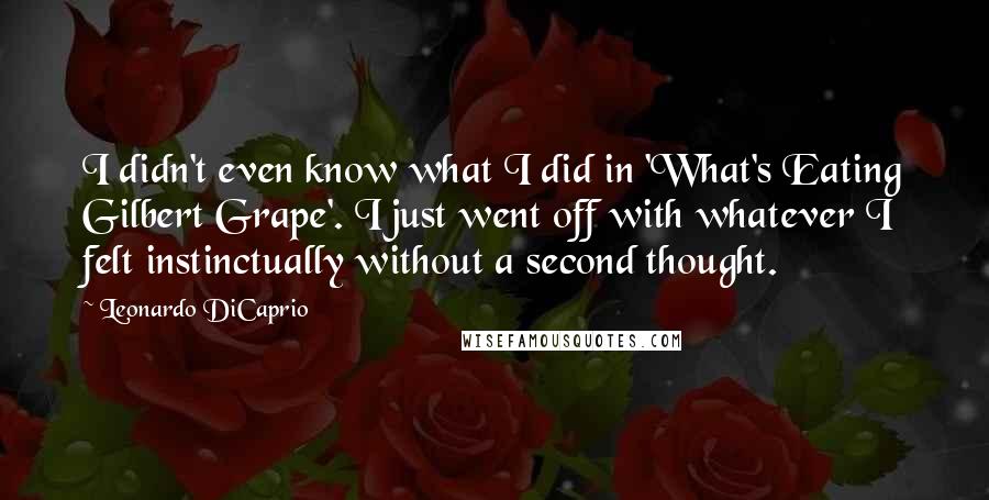 Leonardo DiCaprio Quotes: I didn't even know what I did in 'What's Eating Gilbert Grape'. I just went off with whatever I felt instinctually without a second thought.