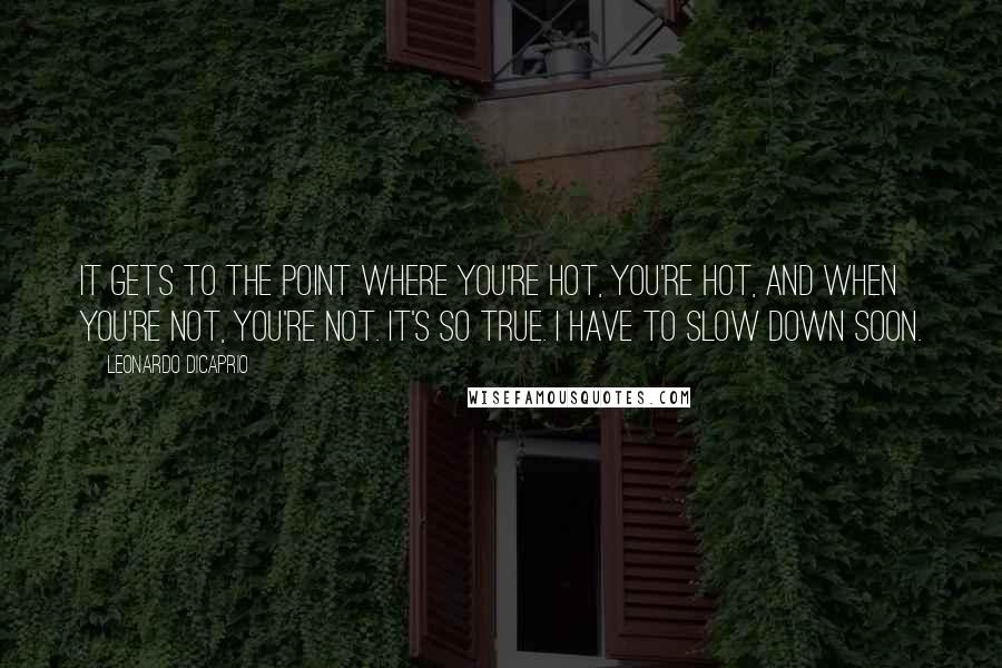 Leonardo DiCaprio Quotes: It gets to the point where you're hot, you're hot, and when you're not, you're not. It's so true. I have to slow down soon.