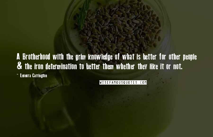 Leonora Carrington Quotes: A Brotherhood with the grim knowledge of what is better for other people & the iron determination to better them whether they like it or not.