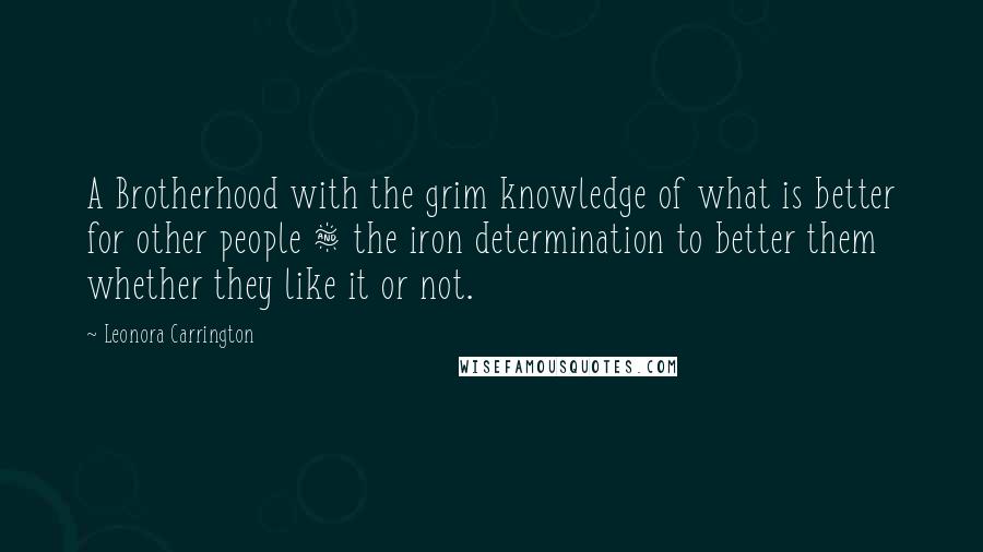 Leonora Carrington Quotes: A Brotherhood with the grim knowledge of what is better for other people & the iron determination to better them whether they like it or not.