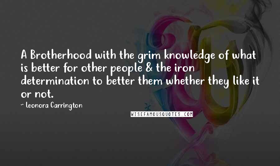 Leonora Carrington Quotes: A Brotherhood with the grim knowledge of what is better for other people & the iron determination to better them whether they like it or not.