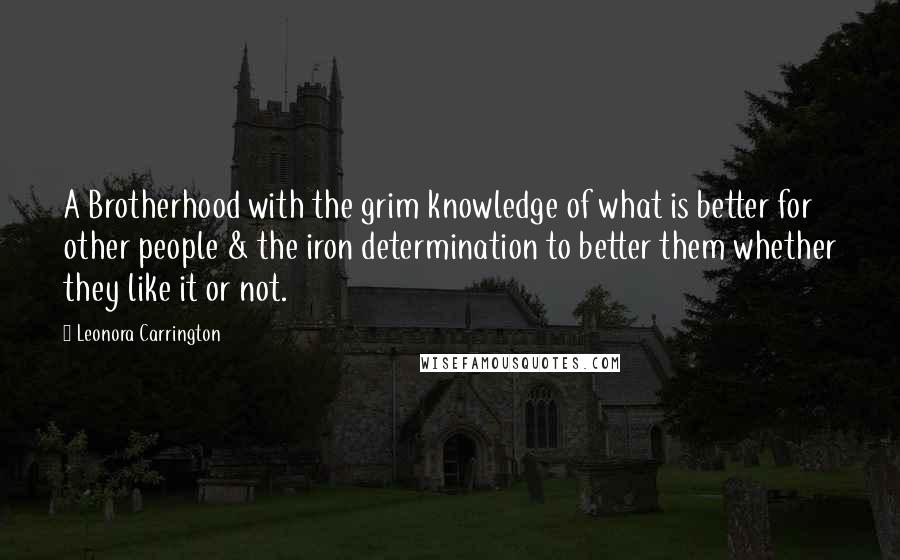 Leonora Carrington Quotes: A Brotherhood with the grim knowledge of what is better for other people & the iron determination to better them whether they like it or not.