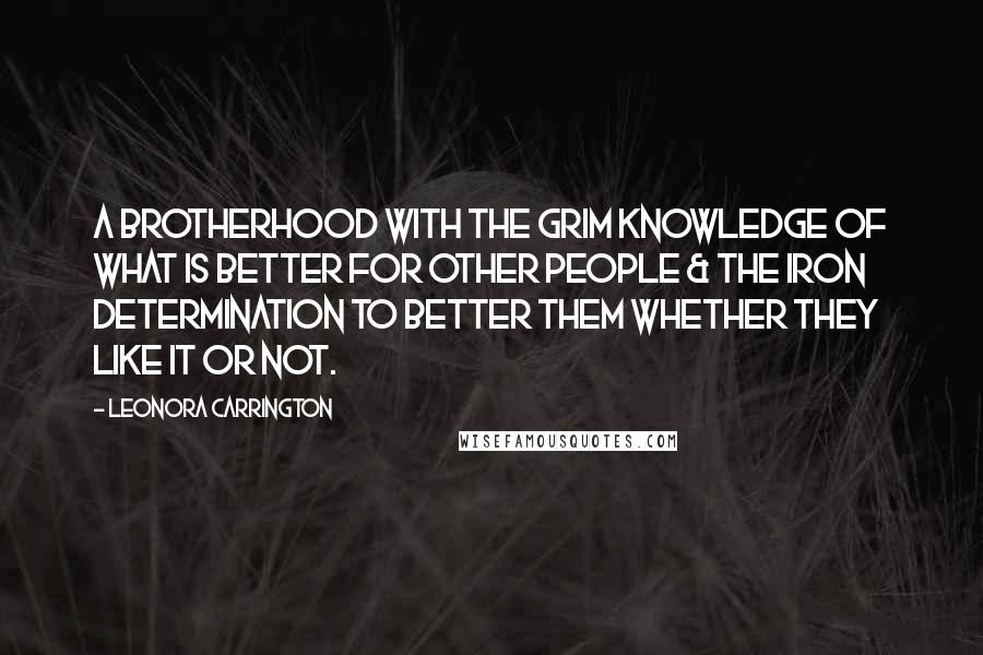 Leonora Carrington Quotes: A Brotherhood with the grim knowledge of what is better for other people & the iron determination to better them whether they like it or not.