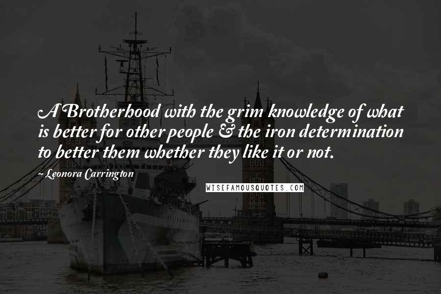 Leonora Carrington Quotes: A Brotherhood with the grim knowledge of what is better for other people & the iron determination to better them whether they like it or not.