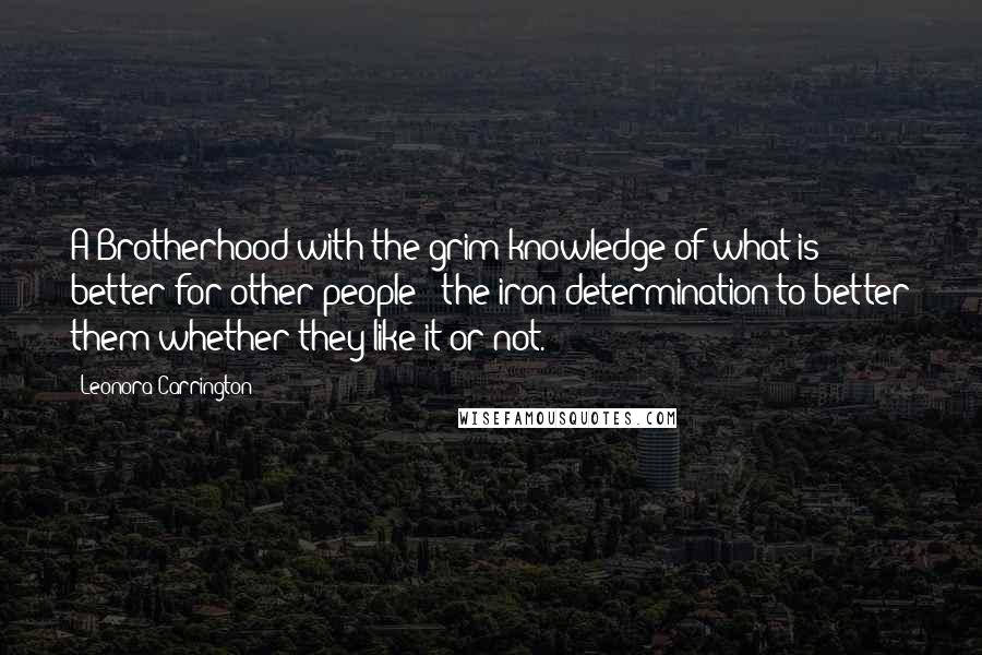 Leonora Carrington Quotes: A Brotherhood with the grim knowledge of what is better for other people & the iron determination to better them whether they like it or not.