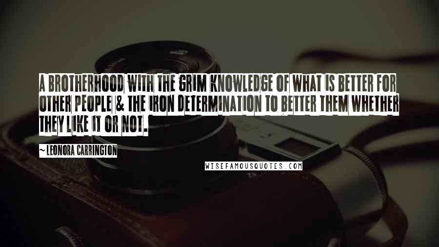 Leonora Carrington Quotes: A Brotherhood with the grim knowledge of what is better for other people & the iron determination to better them whether they like it or not.