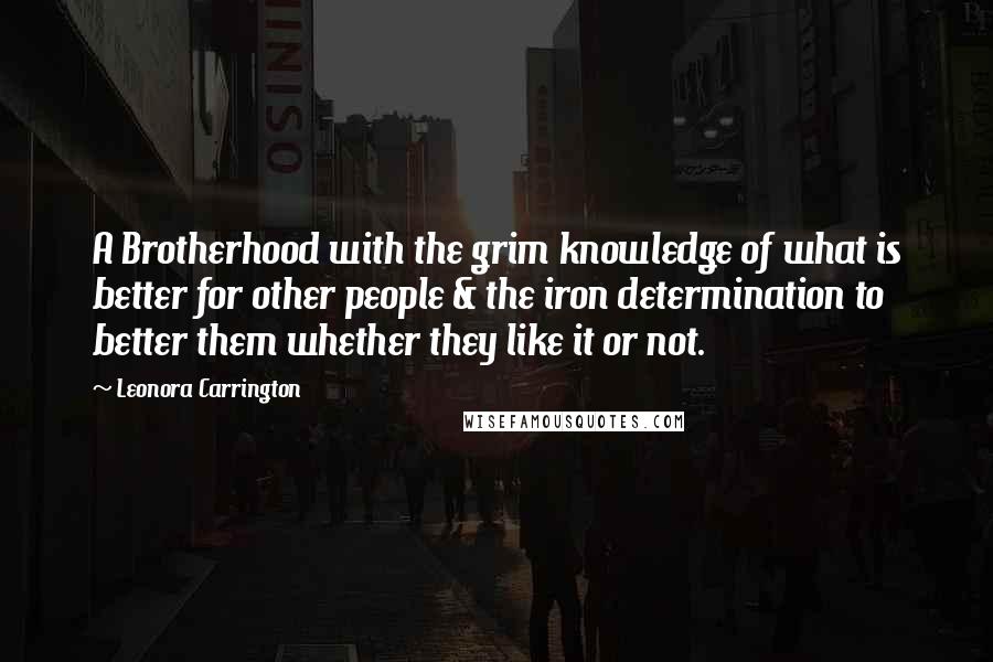 Leonora Carrington Quotes: A Brotherhood with the grim knowledge of what is better for other people & the iron determination to better them whether they like it or not.