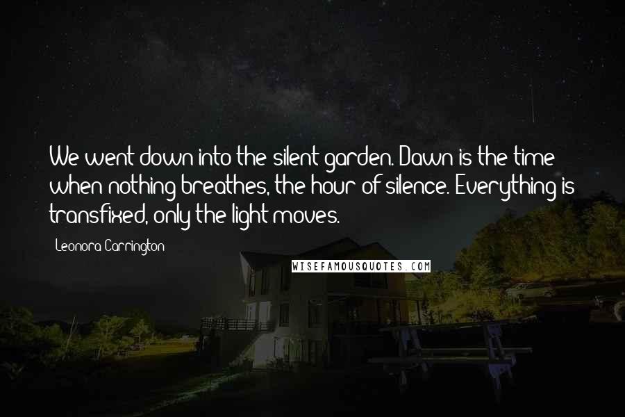 Leonora Carrington Quotes: We went down into the silent garden. Dawn is the time when nothing breathes, the hour of silence. Everything is transfixed, only the light moves.