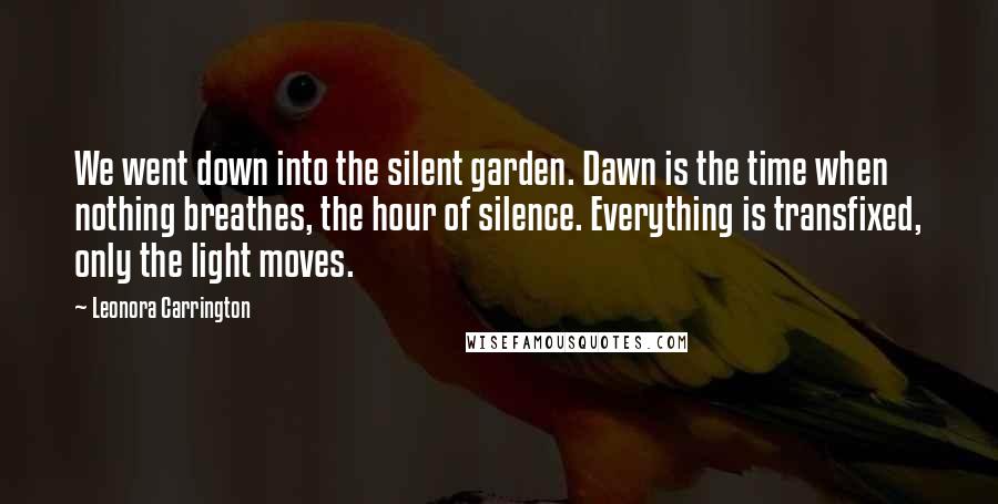 Leonora Carrington Quotes: We went down into the silent garden. Dawn is the time when nothing breathes, the hour of silence. Everything is transfixed, only the light moves.