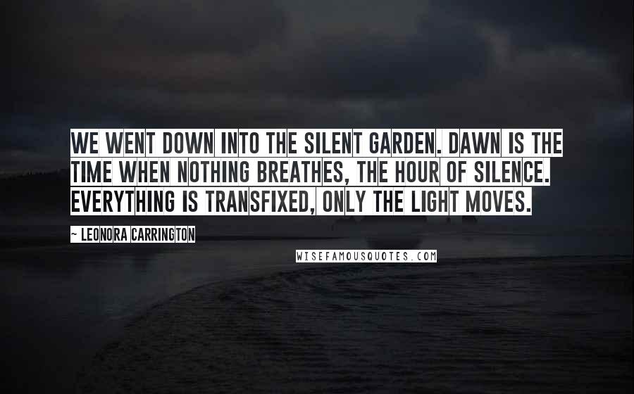 Leonora Carrington Quotes: We went down into the silent garden. Dawn is the time when nothing breathes, the hour of silence. Everything is transfixed, only the light moves.