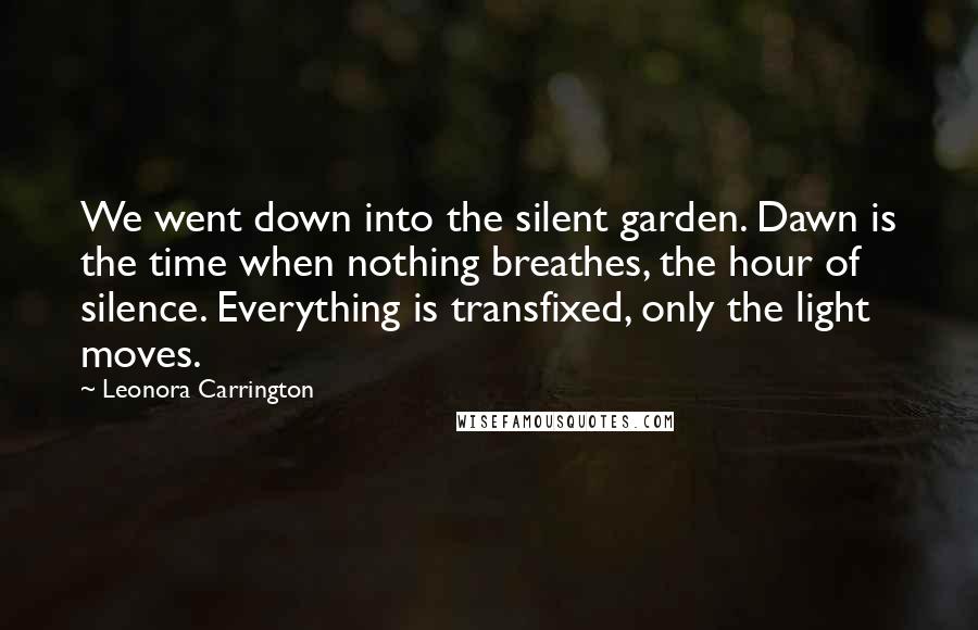 Leonora Carrington Quotes: We went down into the silent garden. Dawn is the time when nothing breathes, the hour of silence. Everything is transfixed, only the light moves.