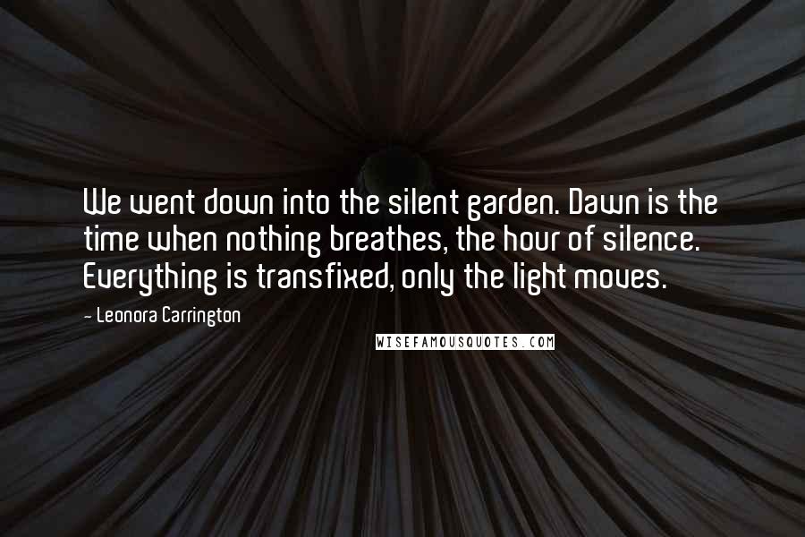 Leonora Carrington Quotes: We went down into the silent garden. Dawn is the time when nothing breathes, the hour of silence. Everything is transfixed, only the light moves.