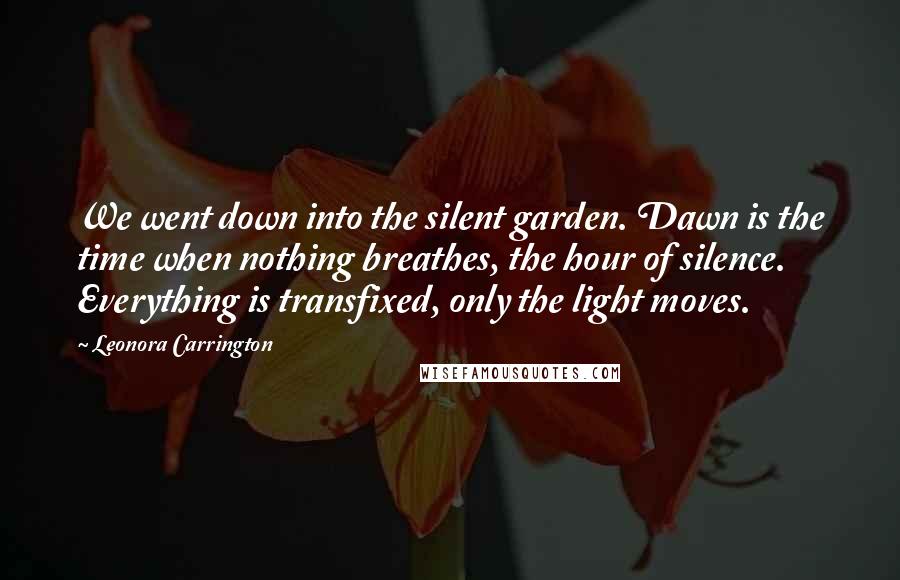 Leonora Carrington Quotes: We went down into the silent garden. Dawn is the time when nothing breathes, the hour of silence. Everything is transfixed, only the light moves.