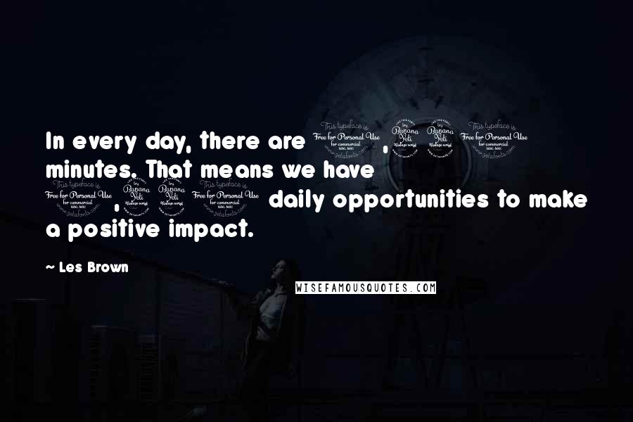 Les Brown Quotes: In every day, there are 1,440 minutes. That means we have 1,440 daily opportunities to make a positive impact.