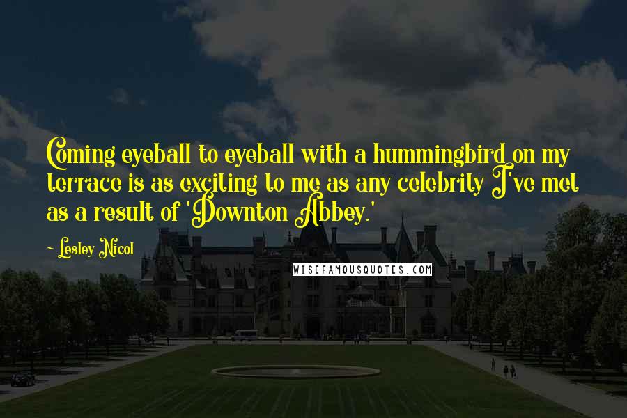 Lesley Nicol Quotes: Coming eyeball to eyeball with a hummingbird on my terrace is as exciting to me as any celebrity I've met as a result of 'Downton Abbey.'