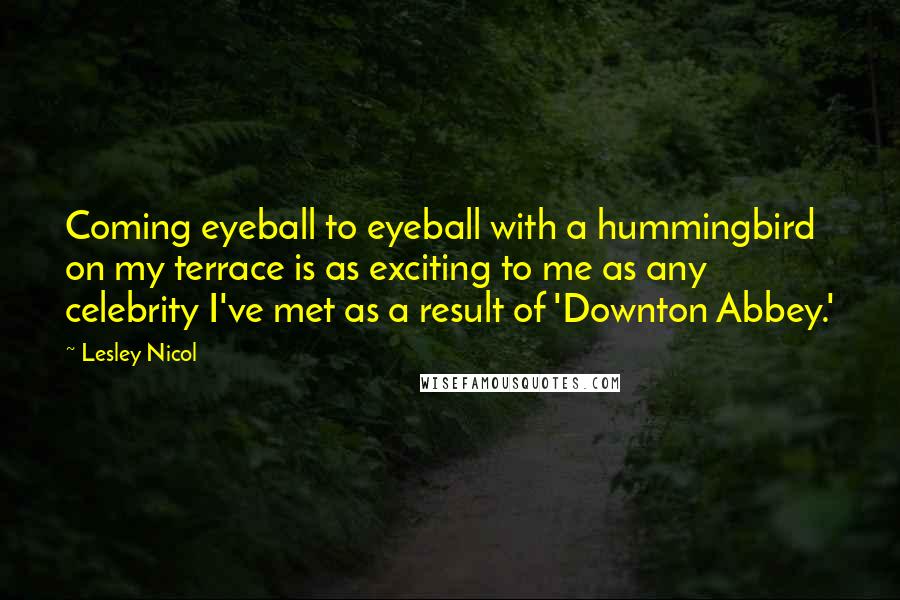 Lesley Nicol Quotes: Coming eyeball to eyeball with a hummingbird on my terrace is as exciting to me as any celebrity I've met as a result of 'Downton Abbey.'