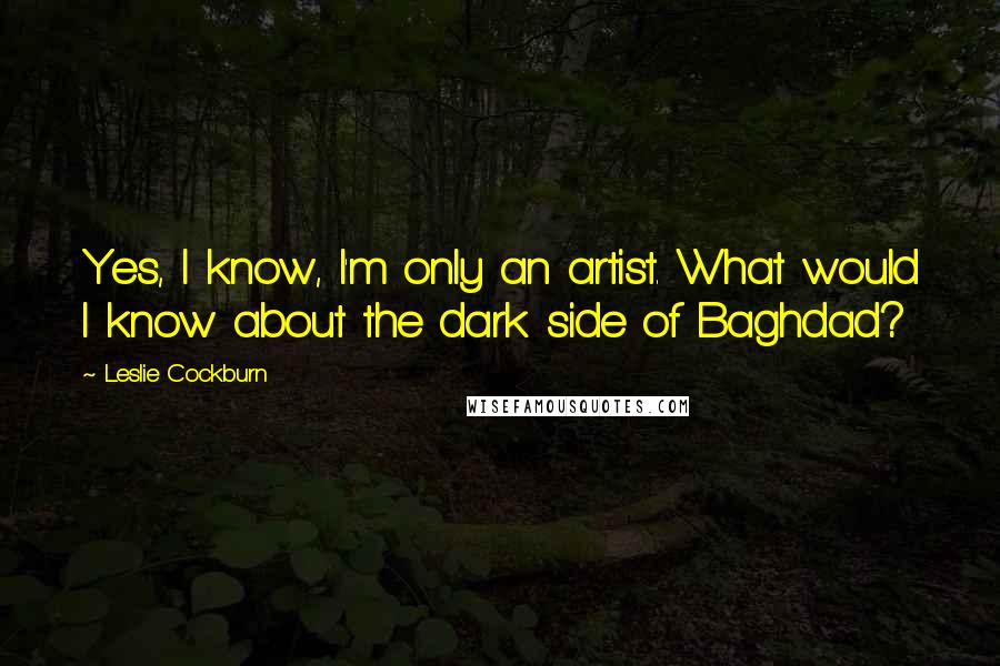 Leslie Cockburn Quotes: Yes, I know, I'm only an artist. What would I know about the dark side of Baghdad?