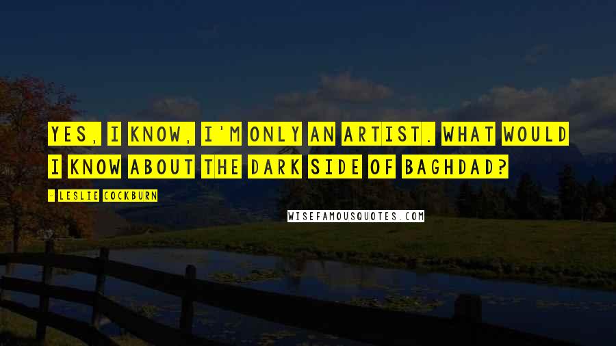 Leslie Cockburn Quotes: Yes, I know, I'm only an artist. What would I know about the dark side of Baghdad?