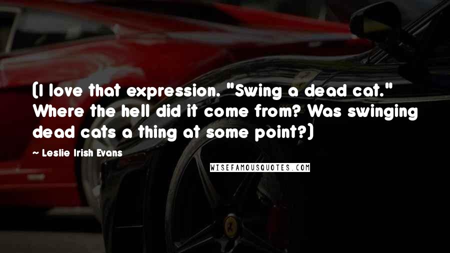 Leslie Irish Evans Quotes: (I love that expression. "Swing a dead cat." Where the hell did it come from? Was swinging dead cats a thing at some point?)