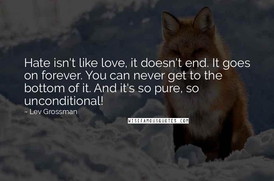 Lev Grossman Quotes: Hate isn't like love, it doesn't end. It goes on forever. You can never get to the bottom of it. And it's so pure, so unconditional!