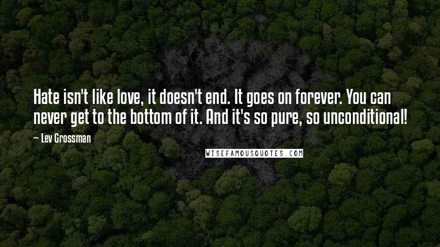 Lev Grossman Quotes: Hate isn't like love, it doesn't end. It goes on forever. You can never get to the bottom of it. And it's so pure, so unconditional!
