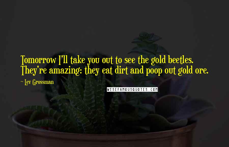 Lev Grossman Quotes: Tomorrow I'll take you out to see the gold beetles. They're amazing: they eat dirt and poop out gold ore.