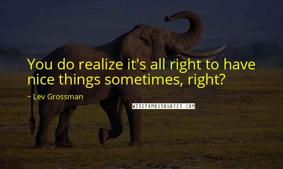 Lev Grossman Quotes: You do realize it's all right to have nice things sometimes, right?