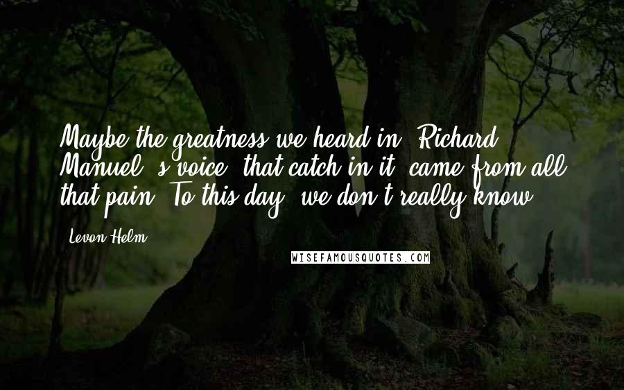 Levon Helm Quotes: Maybe the greatness we heard in [Richard Manuel]'s voice, that catch in it, came from all that pain. To this day, we don't really know.