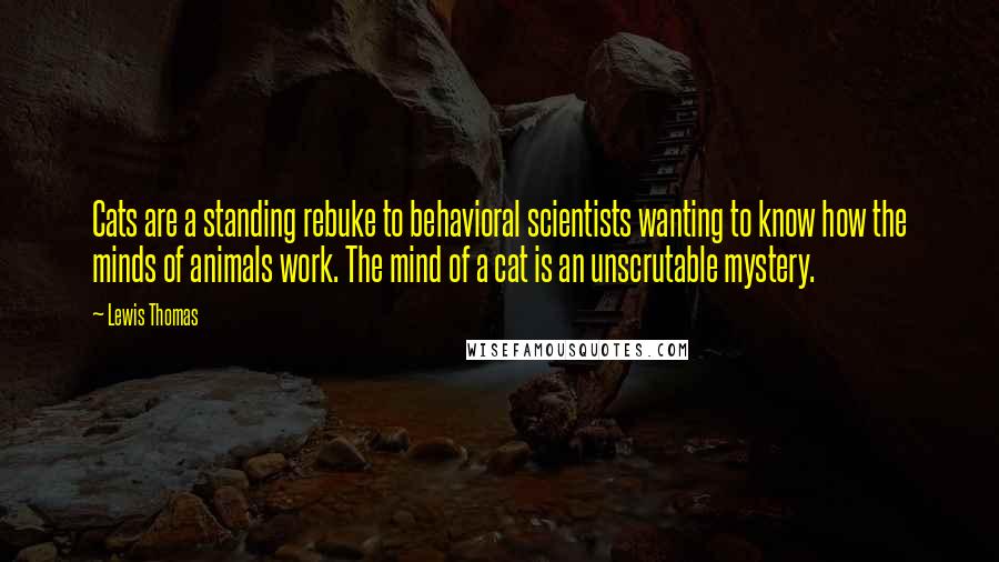 Lewis Thomas Quotes: Cats are a standing rebuke to behavioral scientists wanting to know how the minds of animals work. The mind of a cat is an unscrutable mystery.