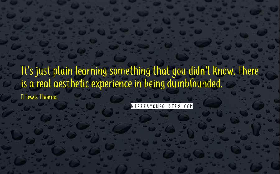 Lewis Thomas Quotes: It's just plain learning something that you didn't know. There is a real aesthetic experience in being dumbfounded.