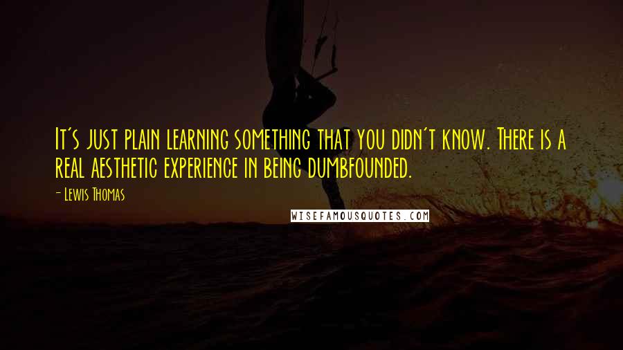 Lewis Thomas Quotes: It's just plain learning something that you didn't know. There is a real aesthetic experience in being dumbfounded.