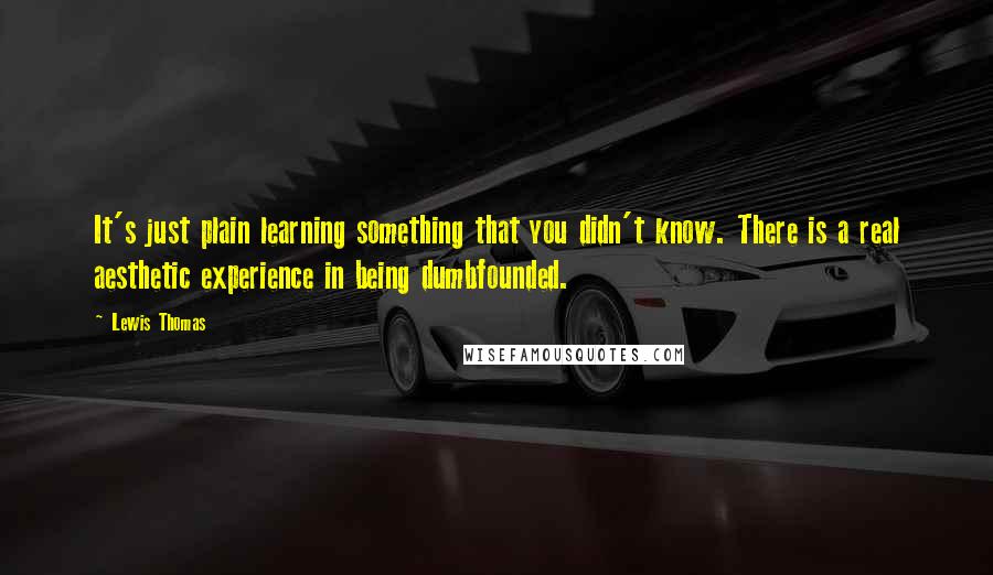 Lewis Thomas Quotes: It's just plain learning something that you didn't know. There is a real aesthetic experience in being dumbfounded.
