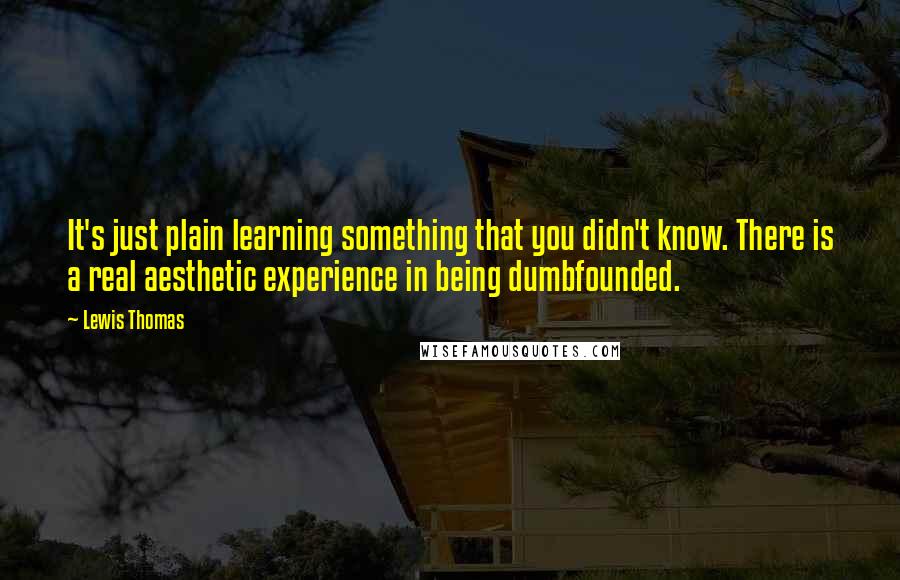 Lewis Thomas Quotes: It's just plain learning something that you didn't know. There is a real aesthetic experience in being dumbfounded.